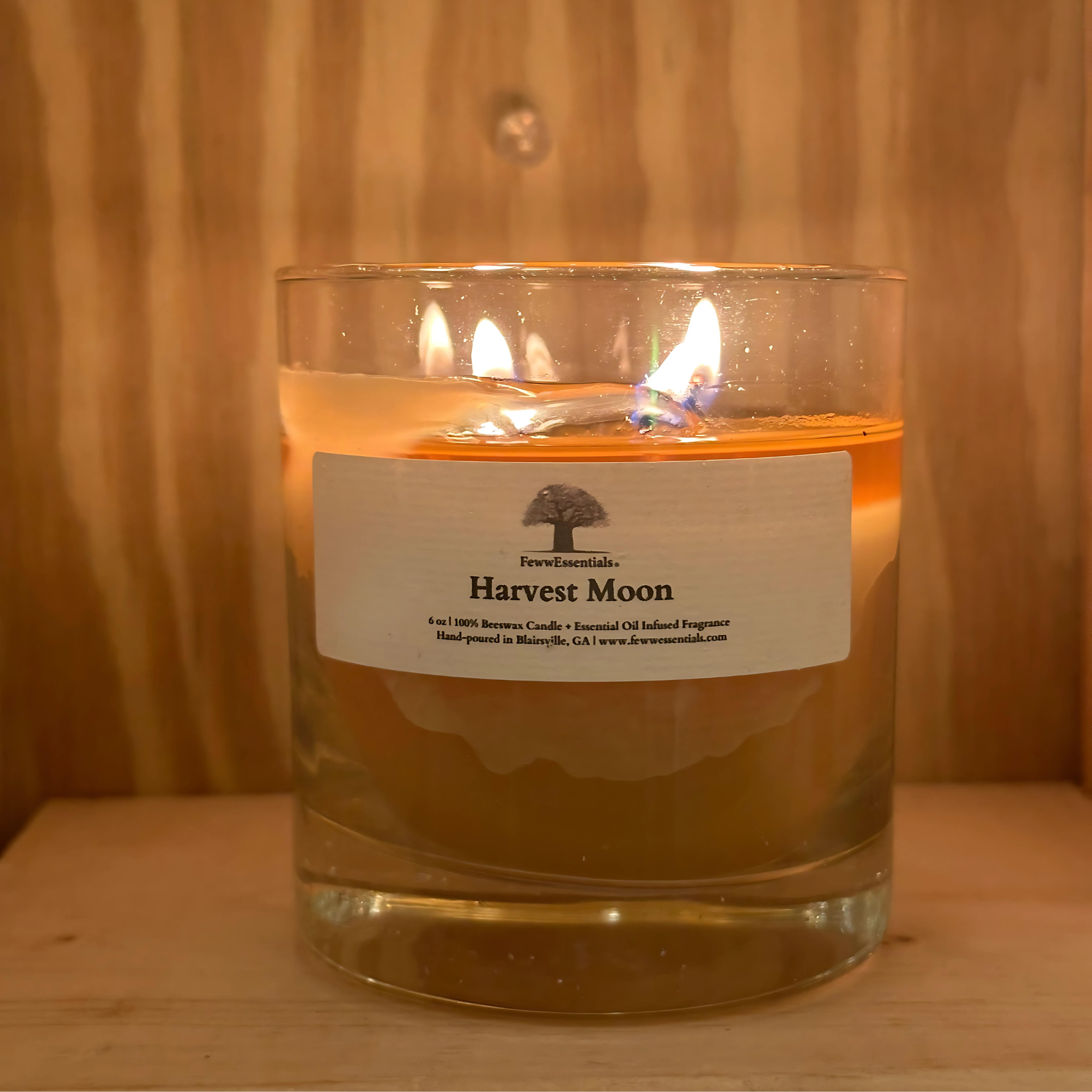 Harvest Moon - 6 oz | 100% Beeswax Candle with 3 Cotton Wicks | Hand-Poured, Essential Oil Infused Fragrance