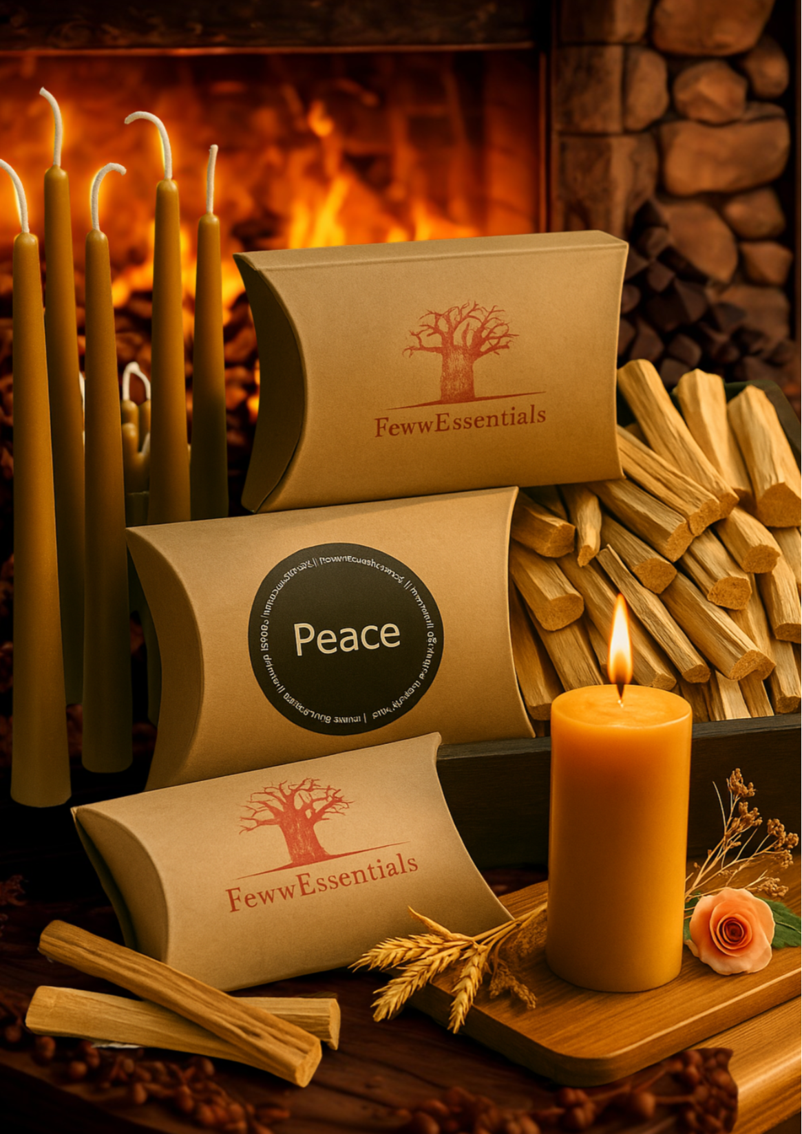 FewwEssentials 2x6 Pure Beeswax Pillar Candle | Hand-Poured, Long Burn, Natural Honey, Eco-Friendly Home & Meditation Décor